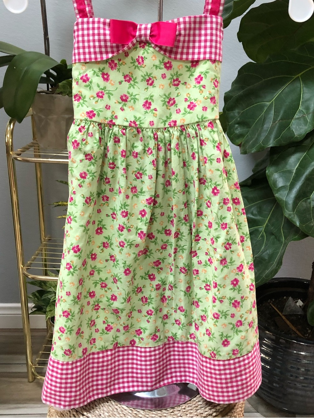 Girls Sophie Rose Floral Sundress with Pink Gingham Trim